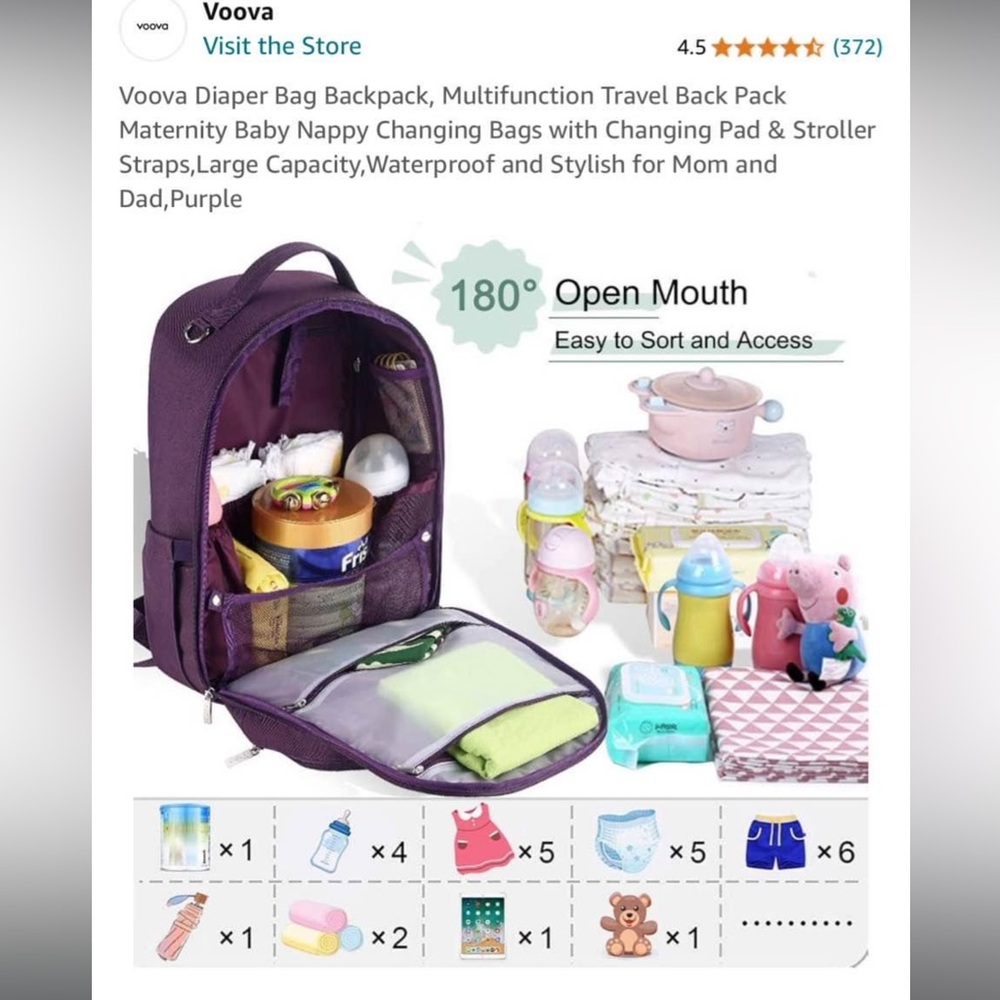 Diaper Bag Backpack Multifunction Travel Backpack Purple - Picture 9 of 15